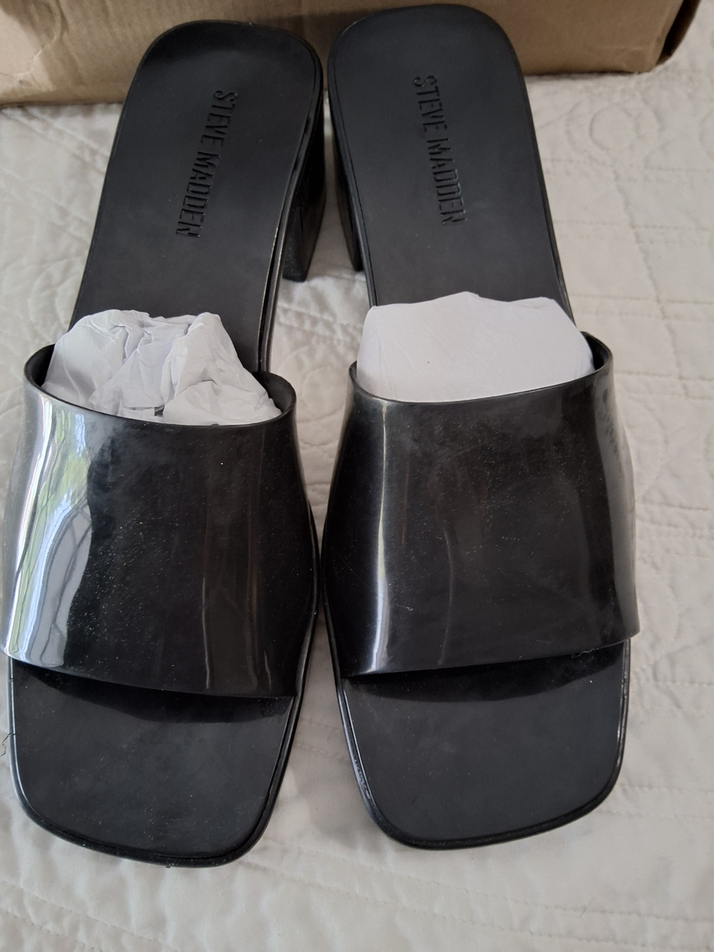 Steve Madden Black Patent Slide Mules